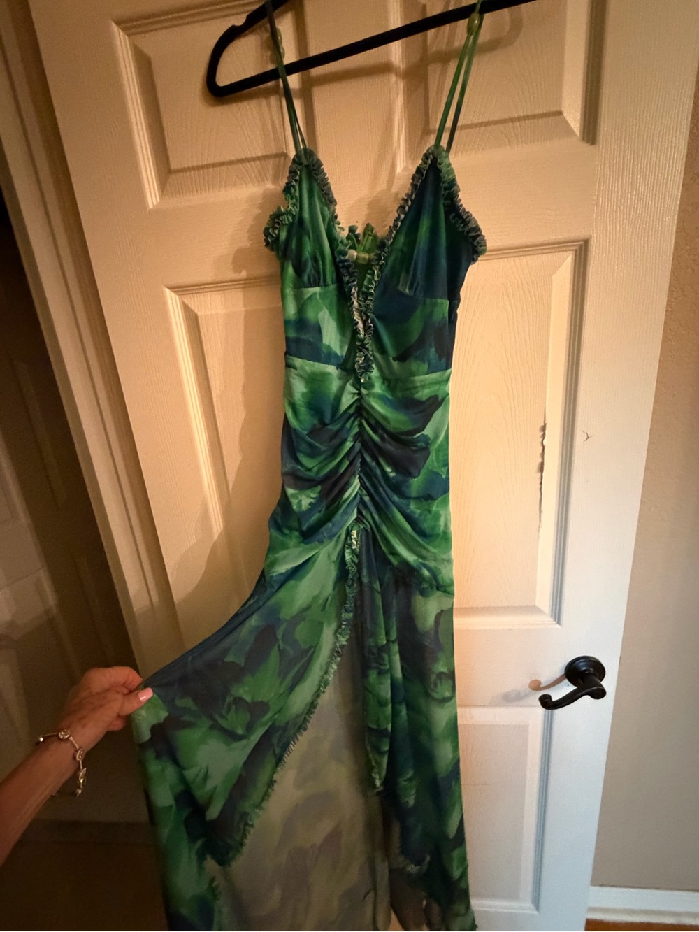Runaway the label  Green and Blue Floral Ruched Slip Dress